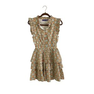 Ro's Garden Anthropologie Mosaic Print Tiered Ruffle Mini Dress Size XS